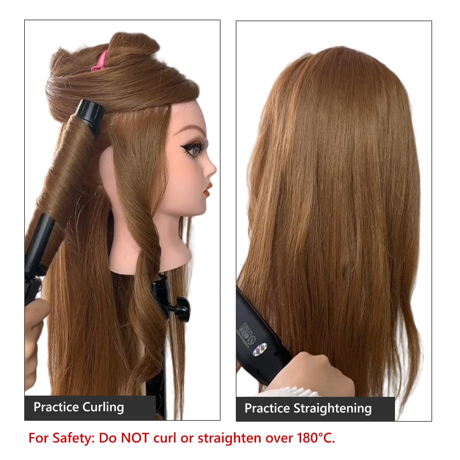 22" Hair and Makeup Training Mannequin Head with 70% Real Hair, Cosmetology Manikin Doll Head for Girls Practice Face Make Up, Hair Styling-Light Brown - Image 5