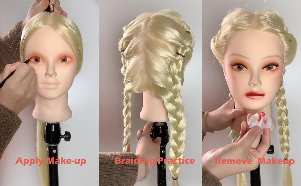 24" Cosmetology Makeup Face Painting Mannequin Manikin Heads with Hair,Salon Styling Practice Braiding Doll Head- Synthetic Hair -Blonde Color - Image 4