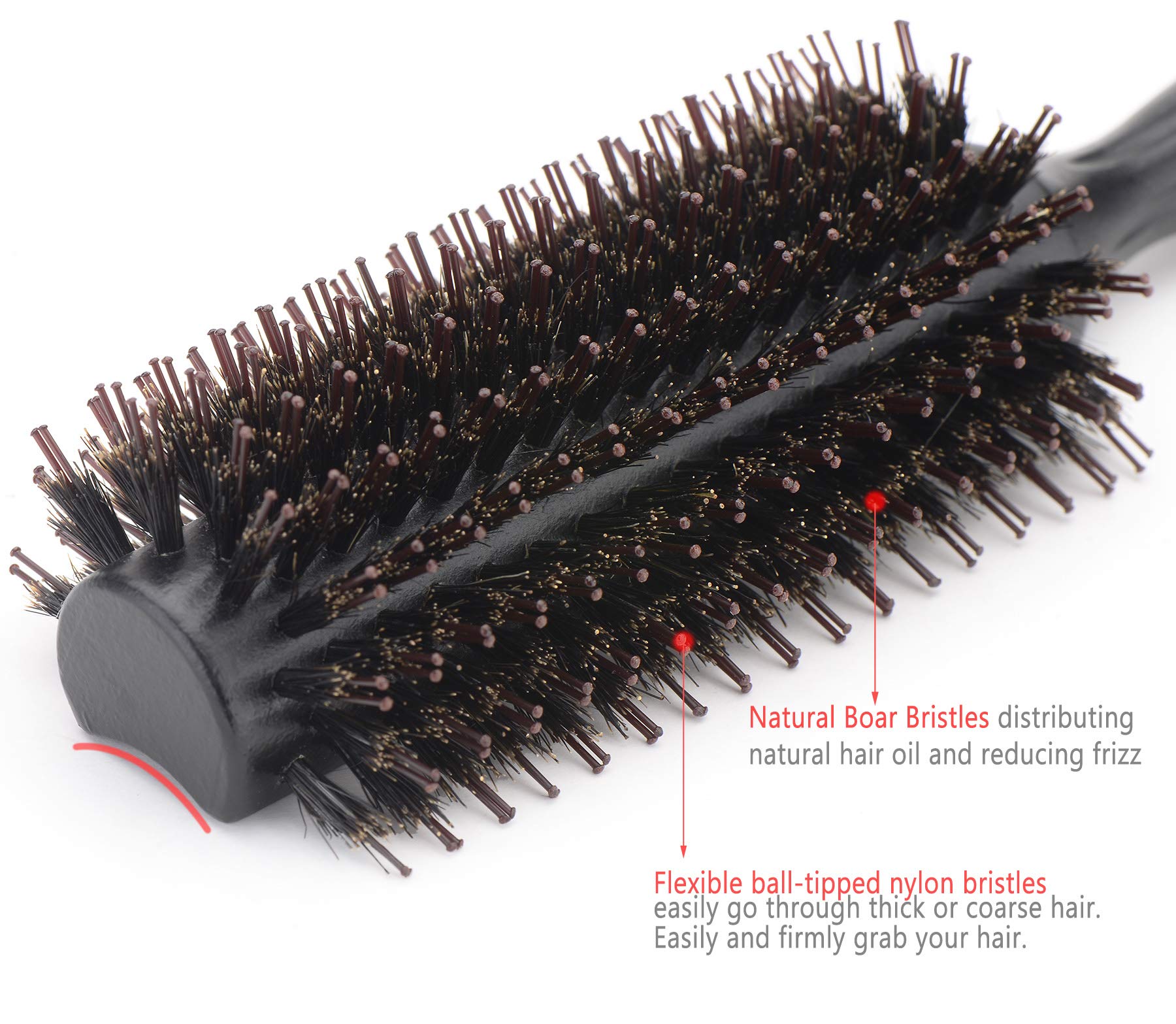 Natural Boar & Nylon Bristle Blow Drying Hair Brush -Semi Round, Professional Wooden Round Blowout Hairbrush for Styling Women&Men's Medium Wavy, Curly, Volume Hair - Image 3