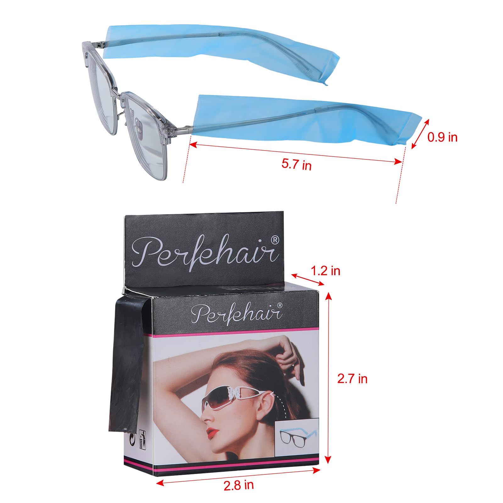 PERFEHAIR 400 Ct Disposable Eyeglass Sleeves | Glasses Protector for Salon Hair Color & Dye | Eyeglass Arm Covers in Dispenser Box | Black & Blue, 2 Pack of 200 - Image 3