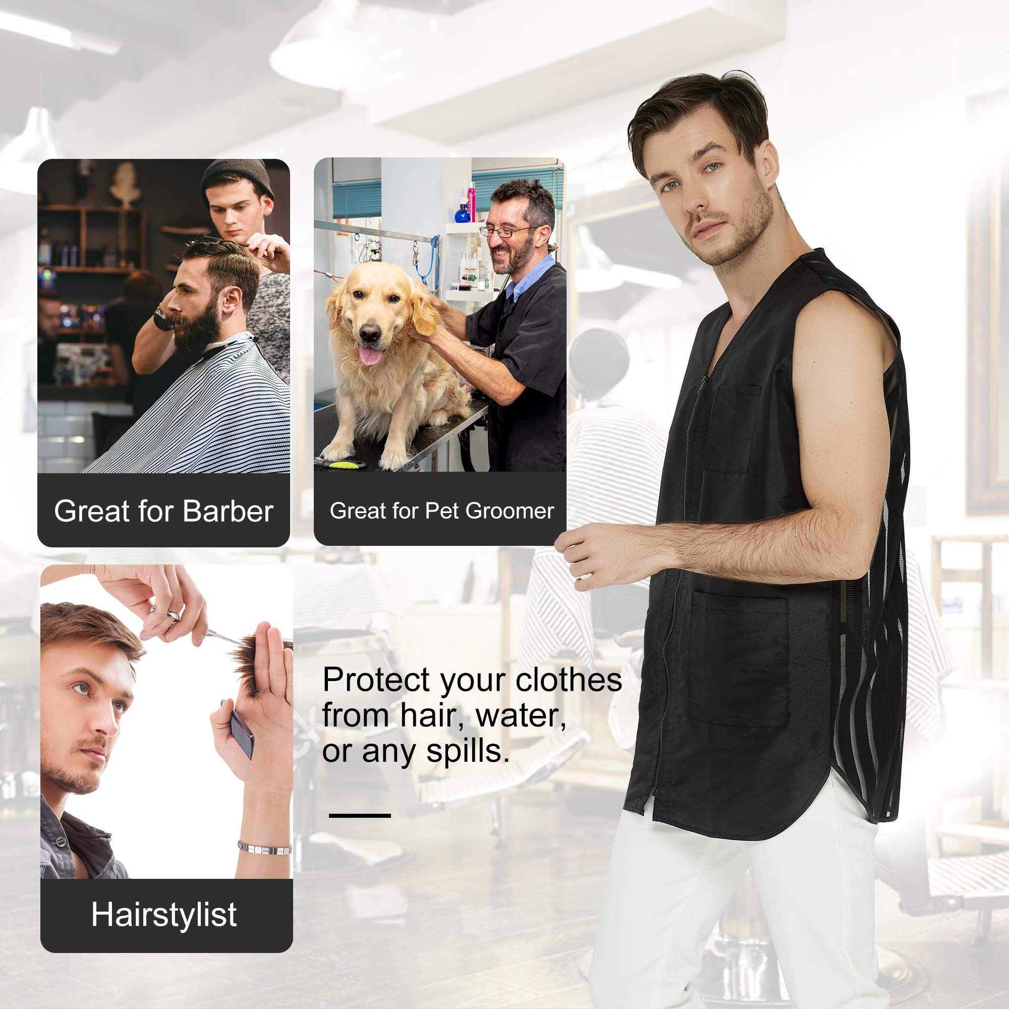 PERFEHAIR Barber Stylist Vest for Men, Salon Hairdresser Jacket Smock Clothing-Black - Image 6