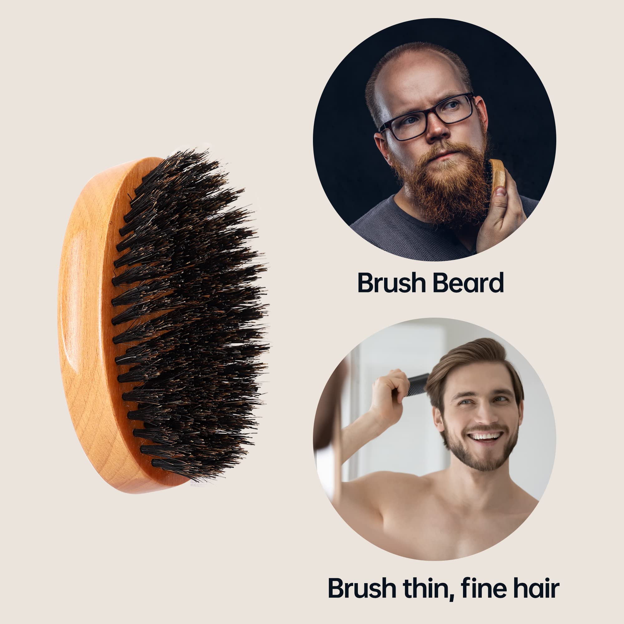 PERFEHAIR Boar Bristle Beard Brush for Men, Firm Bristles Wood Hair Comb for Mustache, Thin, Short Hair - Military Style - Image 4