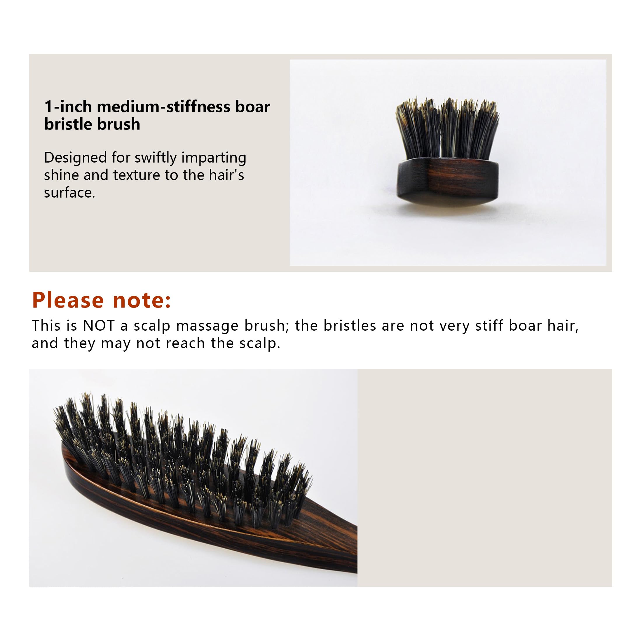 PERFEHAIR Boar Bristle Slick Back Hair Brush - Thick Natural Bristles for Smooth Sleek Styles, Tame Flyaways & Frizz, Ideal for Slicking, Edge Control Women & Men Ponytails & Buns-Wooden Handle - Image 4