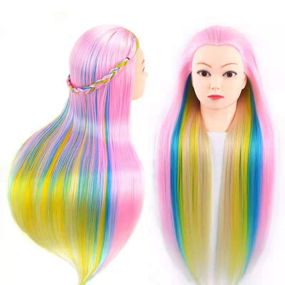 PERFEHAIR Cosmetology Mannequin Manikin Heads with Hair, Colorful Mannequin Practice Dolls Head- Synthetic Hair (Pink Series) - Image 6