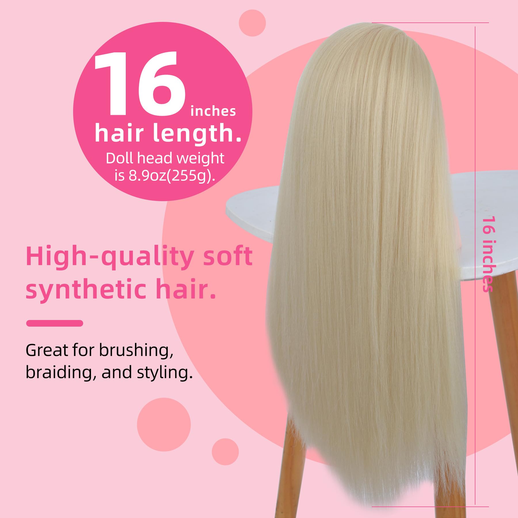 PERFEHAIR Doll Head for Hair Styling, Ideal for Kids & Girls - Portable Small Mannequin with Soft Hair, Easy Style Blonde Hair, Includes Accessories & Clamp Holder for Hairstyling & Braiding Practice - Image 3