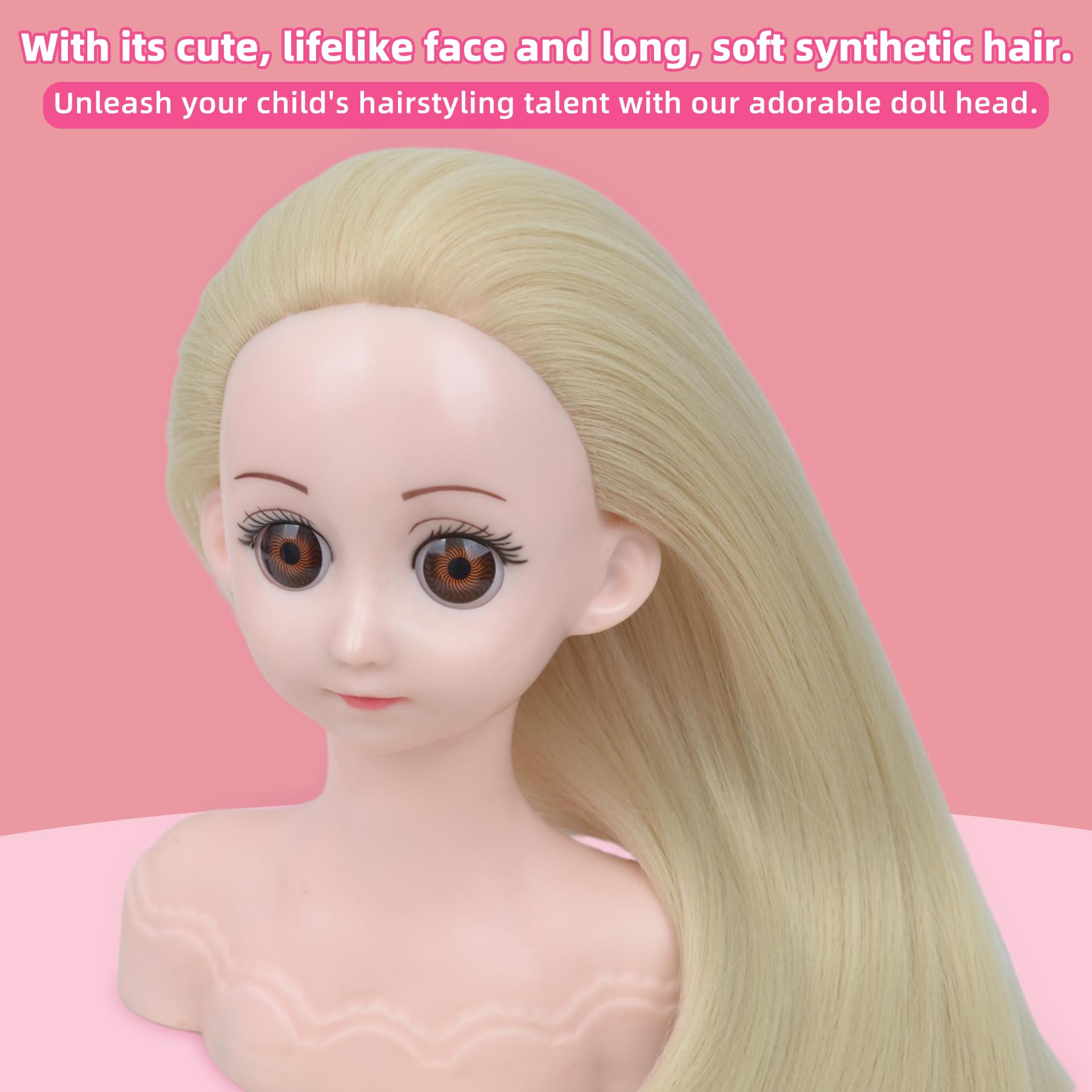 PERFEHAIR Doll Head for Hair Styling, Ideal for Kids & Girls - Portable Small Mannequin with Soft Hair, Easy Style Blonde Hair, Includes Accessories & Clamp Holder for Hairstyling & Braiding Practice - Image 4