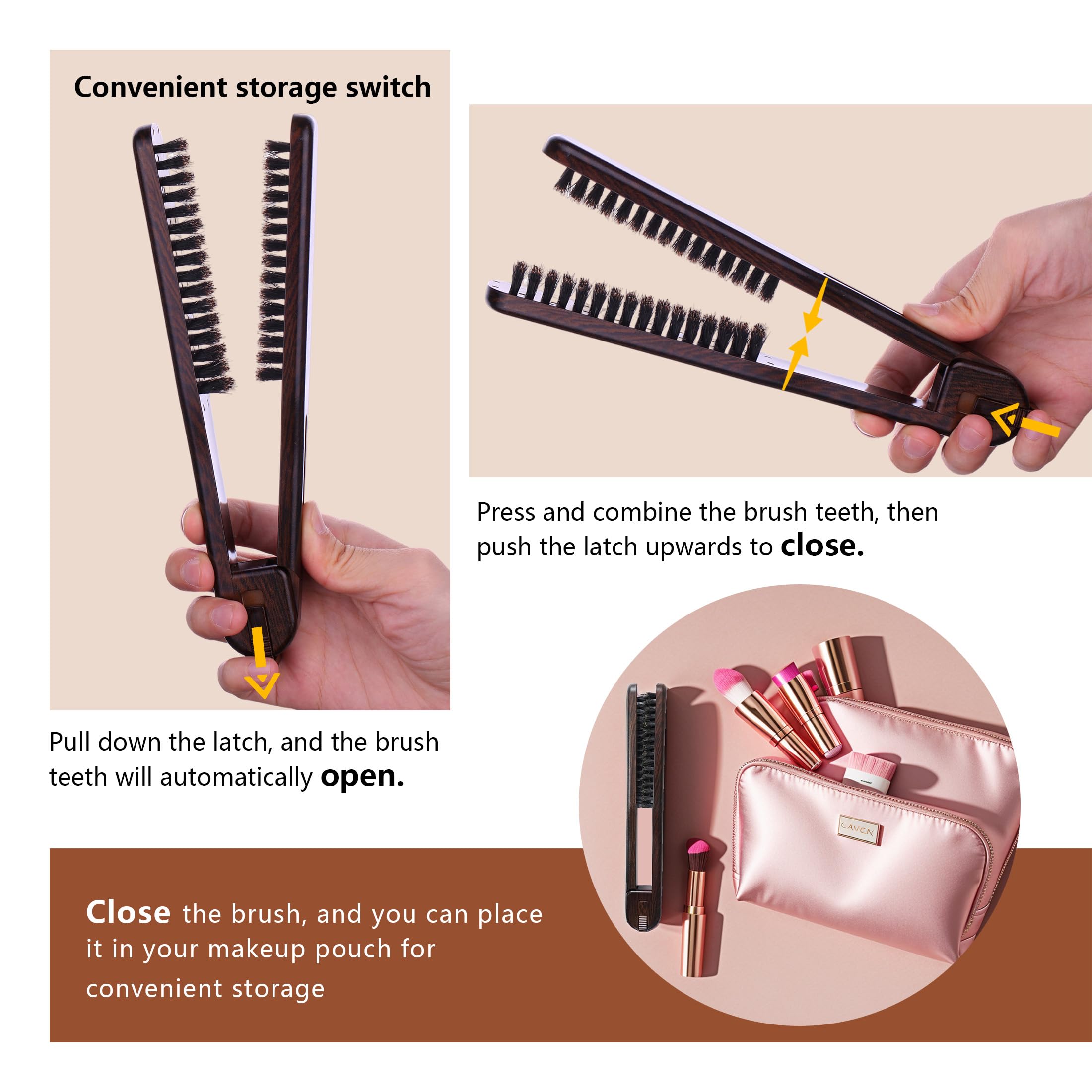 PERFEHAIR Double Sided Straightening Brush - Natural Boar Bristle Clamp for Smooth, Frizz-Free Styling, No Hair Pulling, Long-Lasting Design - Image 4