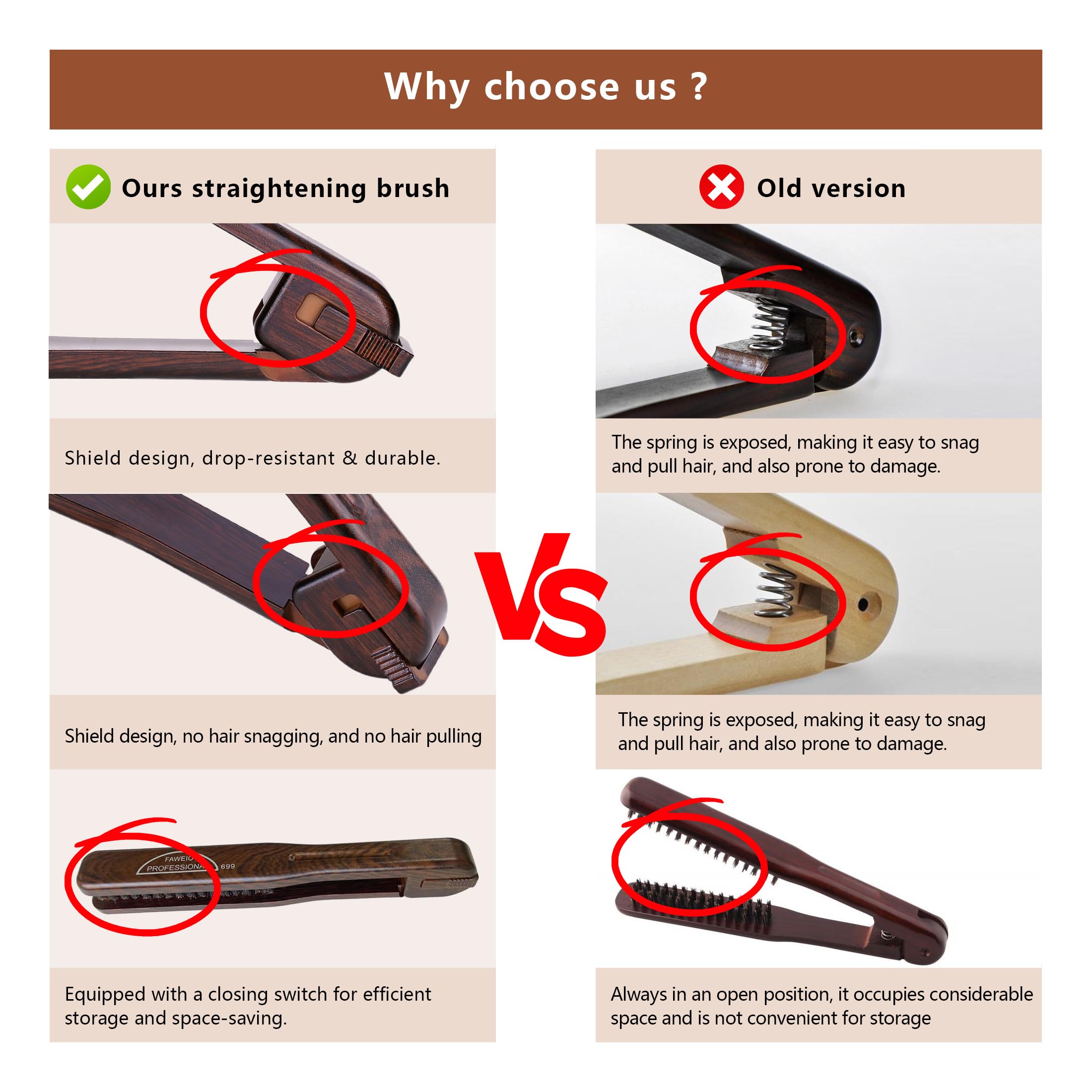 PERFEHAIR Double Sided Straightening Brush - Natural Boar Bristle Clamp for Smooth, Frizz-Free Styling, No Hair Pulling, Long-Lasting Design - Image 6