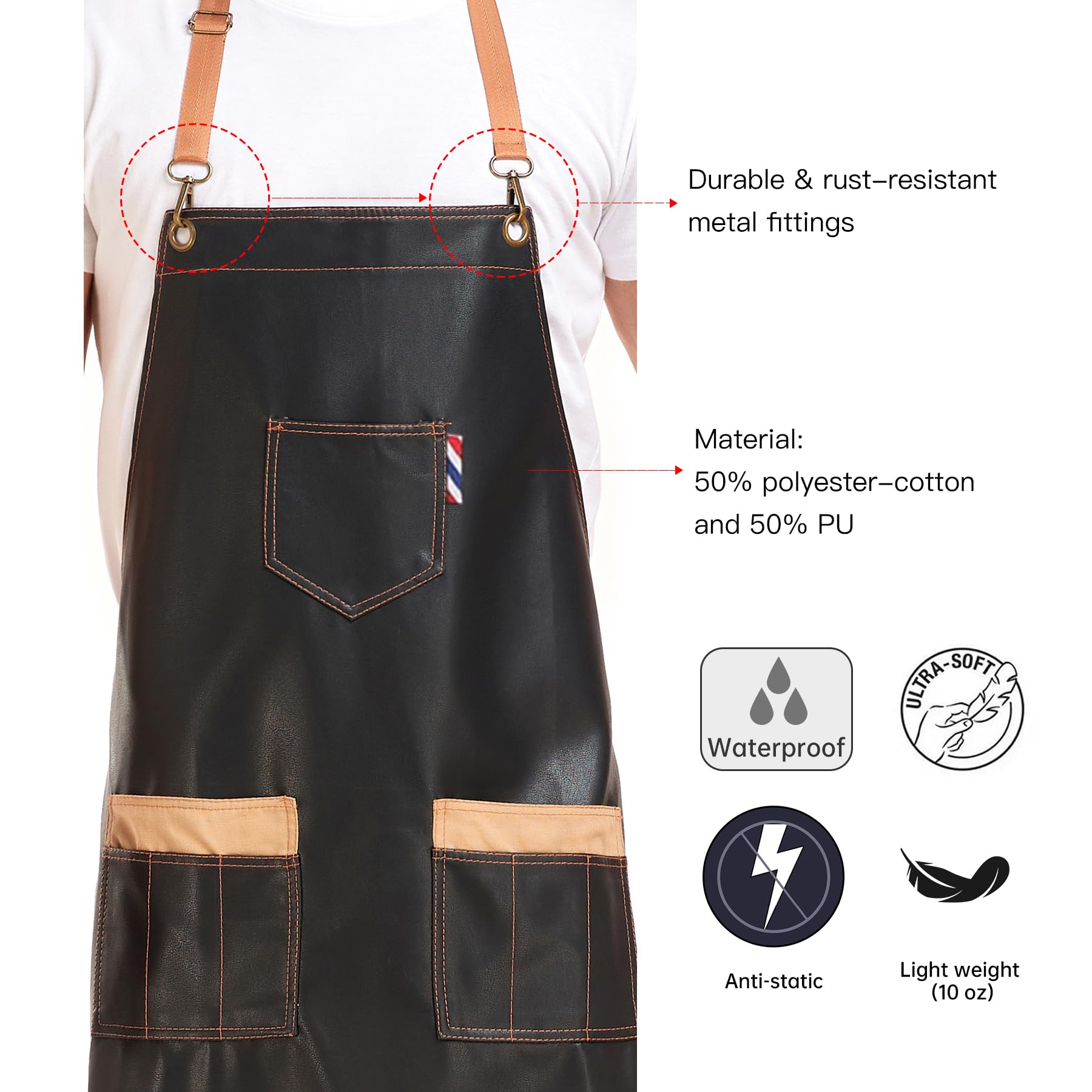 PERFEHAIR Durable Barber Apron for Hair Stylists - Waterproof & Soft, with 3 Useful Pockets - Perfect for Salon, Cosmetology, and Dog Grooming, Both for Men & Women, Black - Image 3