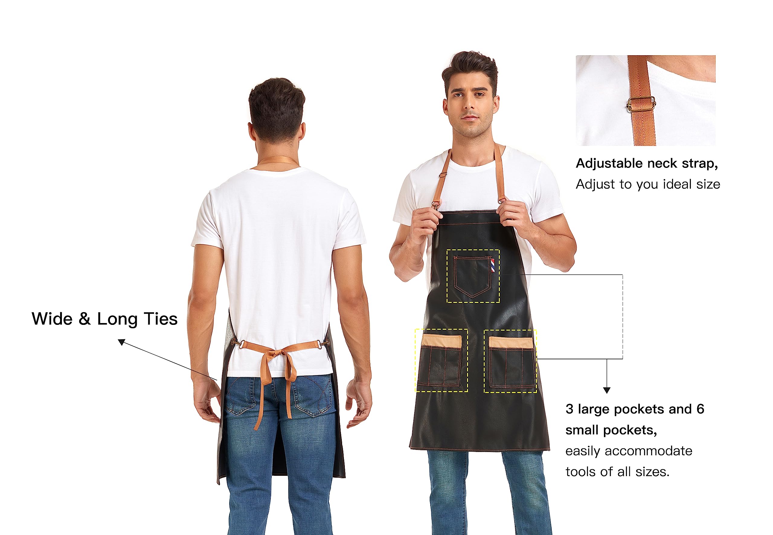 PERFEHAIR Durable Barber Apron for Hair Stylists - Waterproof & Soft, with 3 Useful Pockets - Perfect for Salon, Cosmetology, and Dog Grooming, Both for Men & Women, Black - Image 4