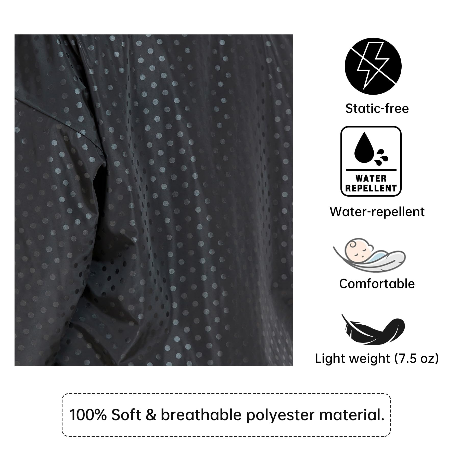 PERFEHAIR Grooming & Hair Stylist Smock with Zipper & 2 Pockets - Anti-Static Salon Hairdresser Uniforms for Women, Black & Silver Dot Pattern - Image 4