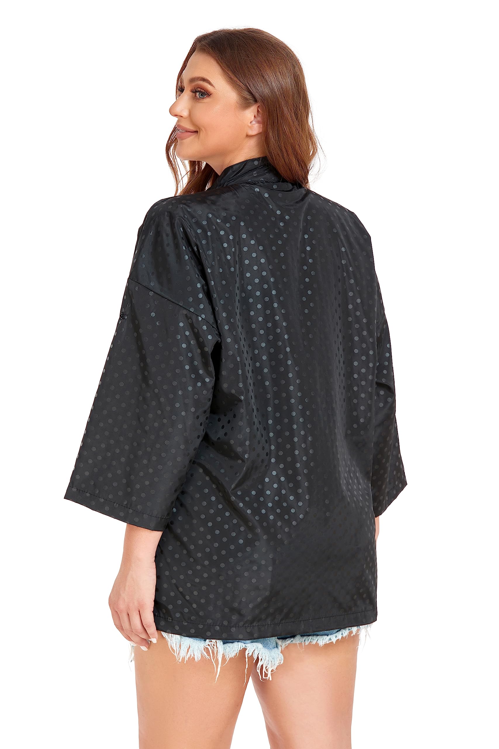 PERFEHAIR Grooming & Hair Stylist Smock with Zipper & 2 Pockets - Anti-Static Salon Hairdresser Uniforms for Women, Black & Silver Dot Pattern - Image 6