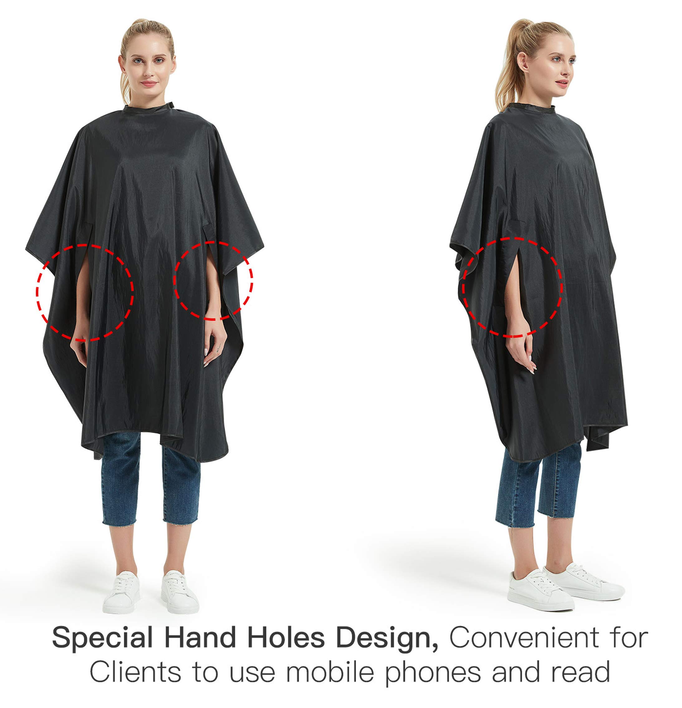 PERFEHAIR Hair Cutting Cape with Snaps Closure, Salon Hairdressing Styling Barber Cape with Hand Holes-51 x 58 Inches, Black - Image 3