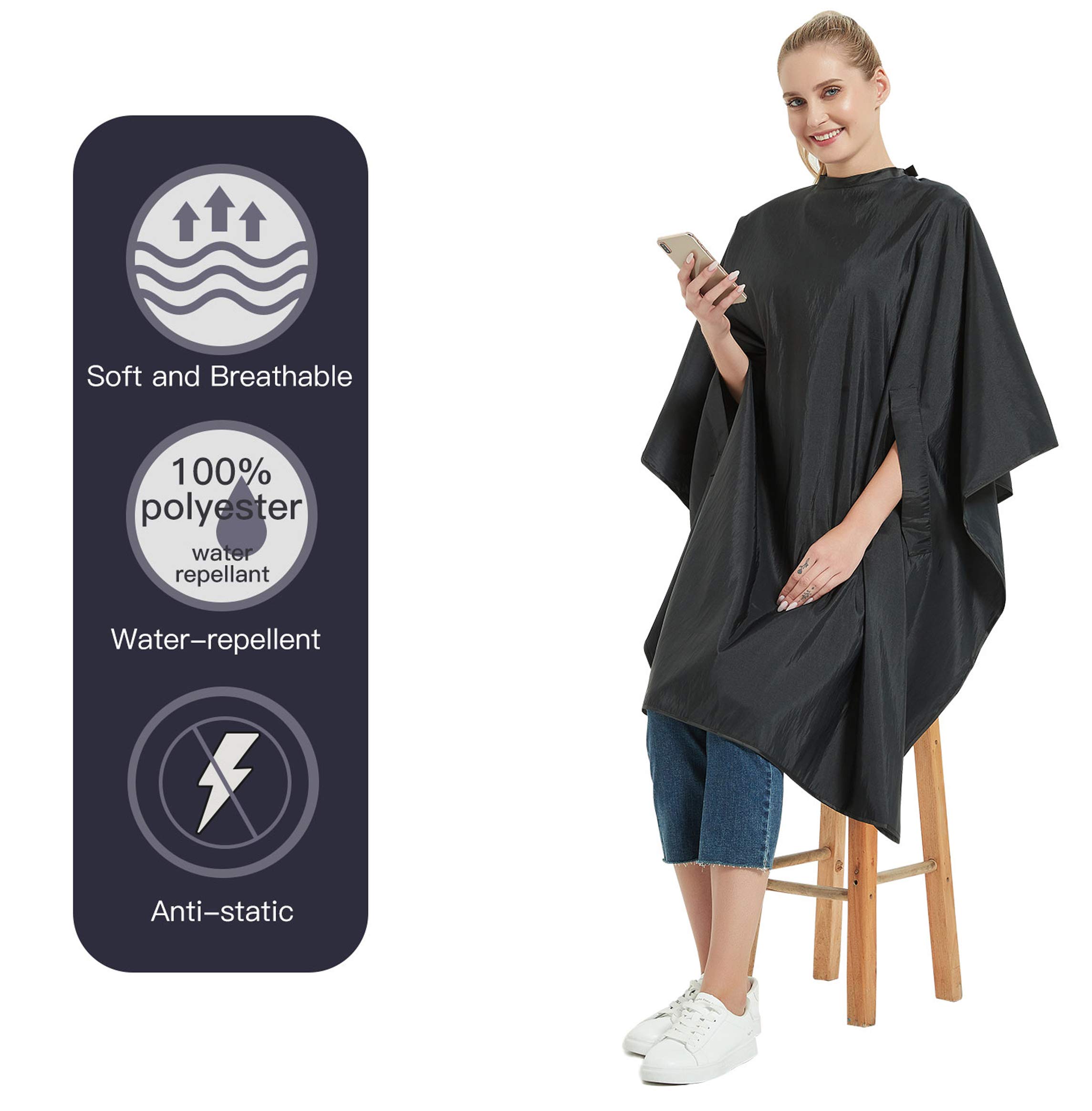 PERFEHAIR Hair Cutting Cape with Snaps Closure, Salon Hairdressing Styling Barber Cape with Hand Holes-51 x 58 Inches, Black - Image 4