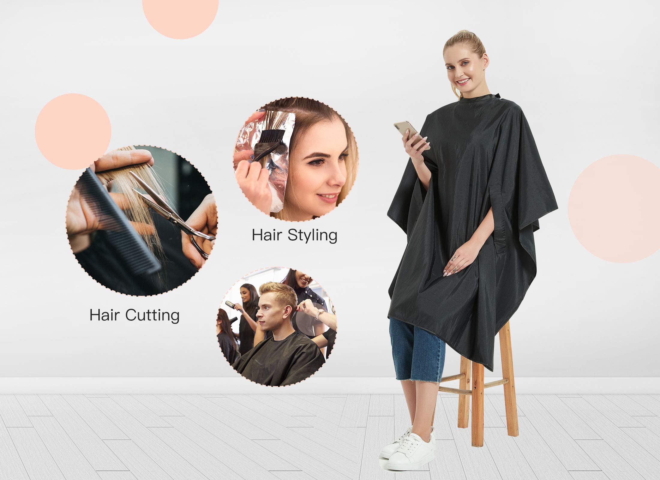 PERFEHAIR Hair Cutting Cape with Snaps Closure, Salon Hairdressing Styling Barber Cape with Hand Holes-51 x 58 Inches, Black - Image 5