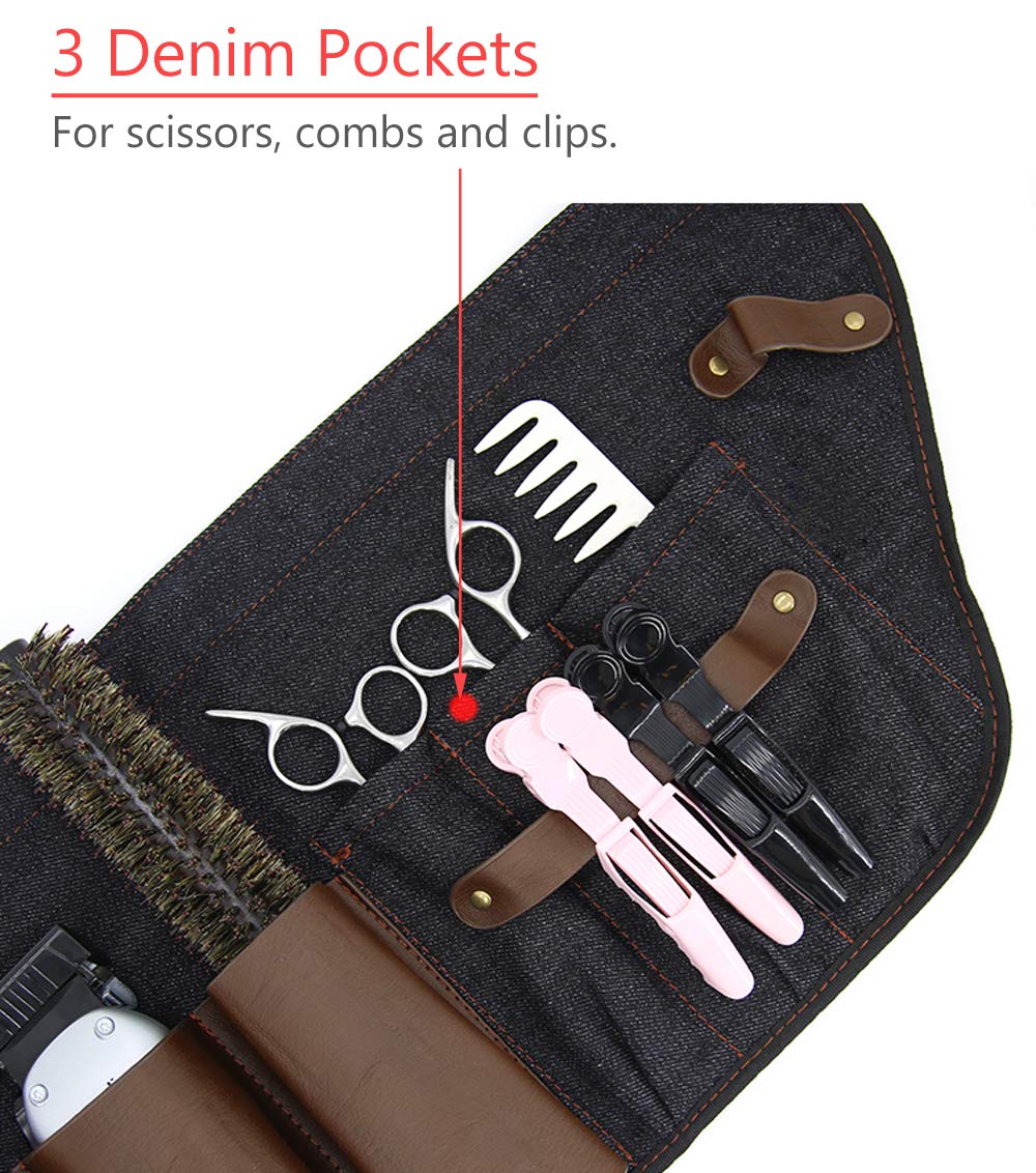 PERFEHAIR Hair Stylist Tool Belt, Salon Hairdresser Barber Hair Tool Belt Bag-Denim Fabricas and Real Leather - Image 6