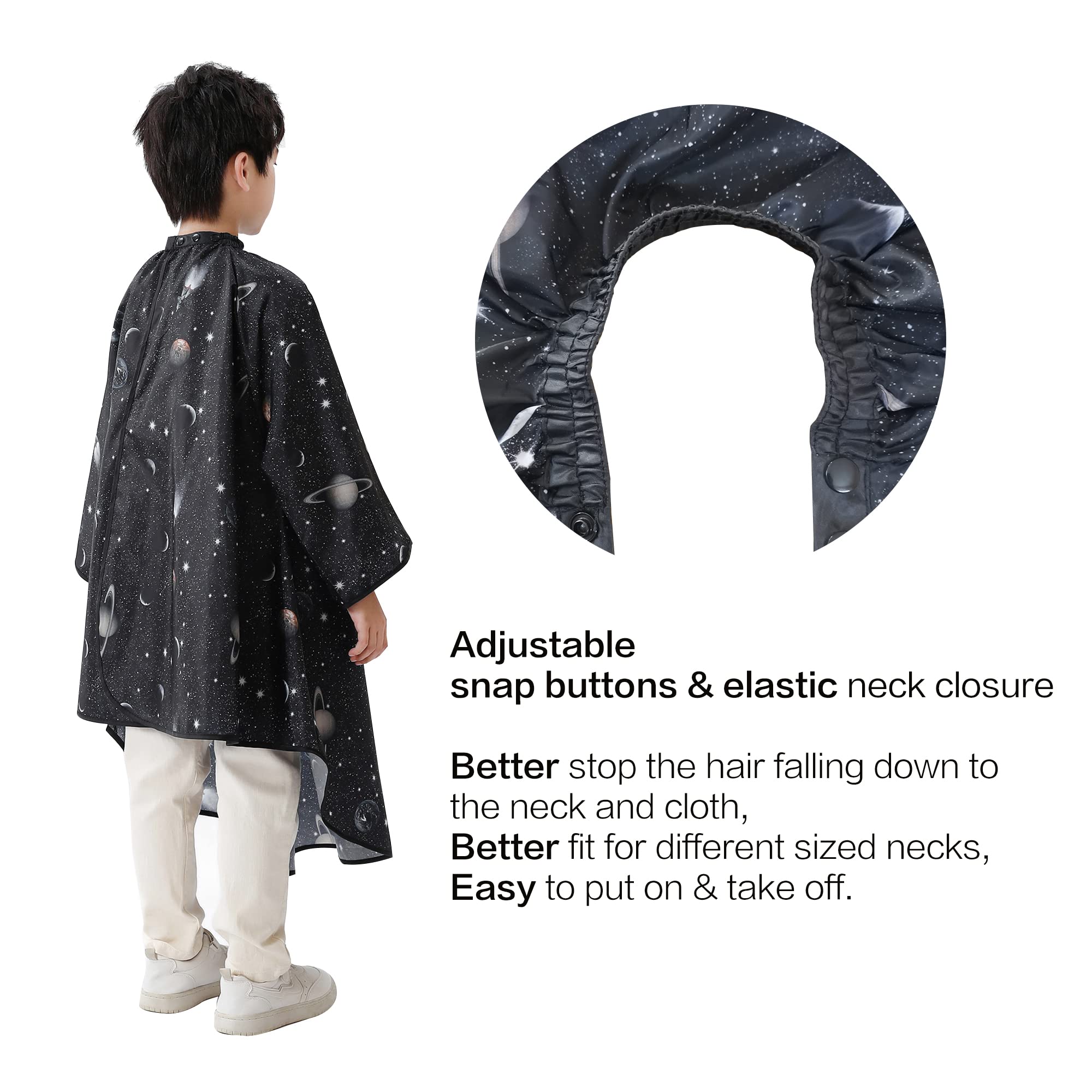 PERFEHAIR Kids Hair Cutting Cape with Sleeves, Kids Barber Cape Haircut Cape for Boy & Girls, Professional Salon or Home Hair Cut Cape-Black Space Printing - Image 3