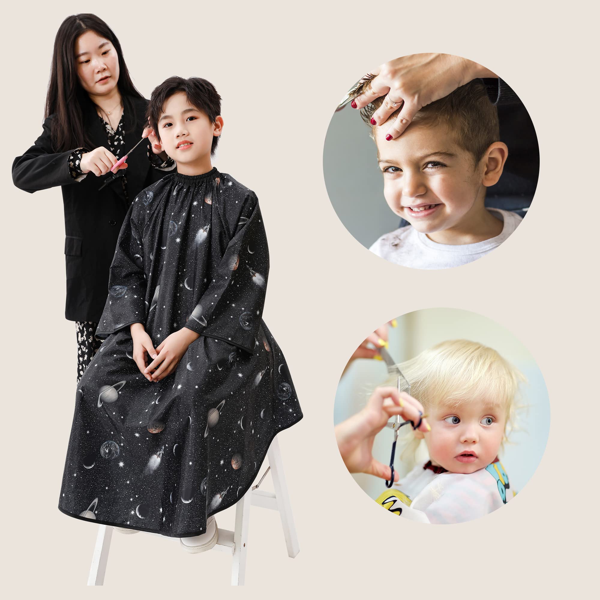 PERFEHAIR Kids Hair Cutting Cape with Sleeves, Kids Barber Cape Haircut Cape for Boy & Girls, Professional Salon or Home Hair Cut Cape-Black Space Printing - Image 5
