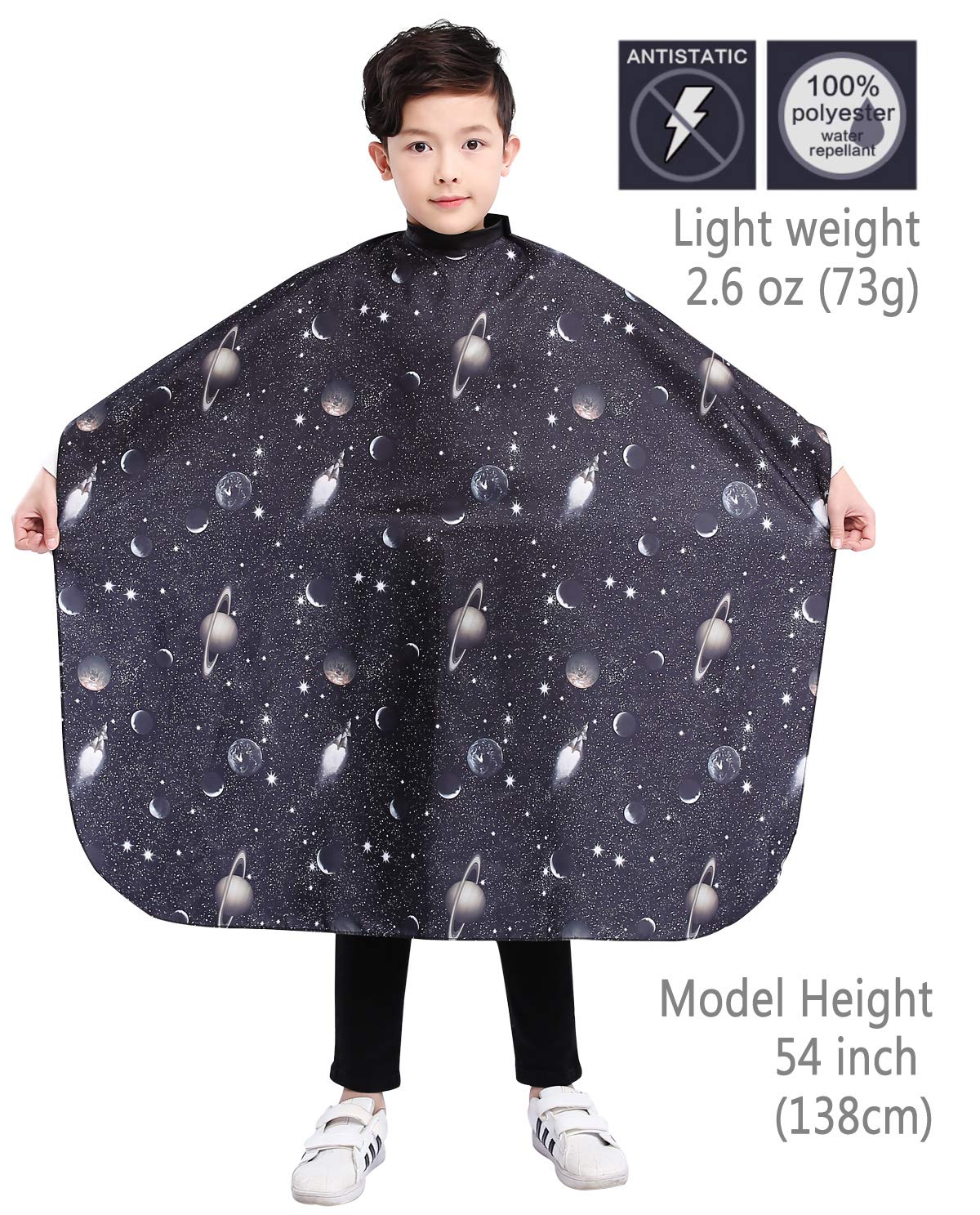 PERFEHAIR Kids Haircut Barber Cape Cover for Hair Cutting,Styling and Shampoo, for Boys - Black Space Printing - Image 3