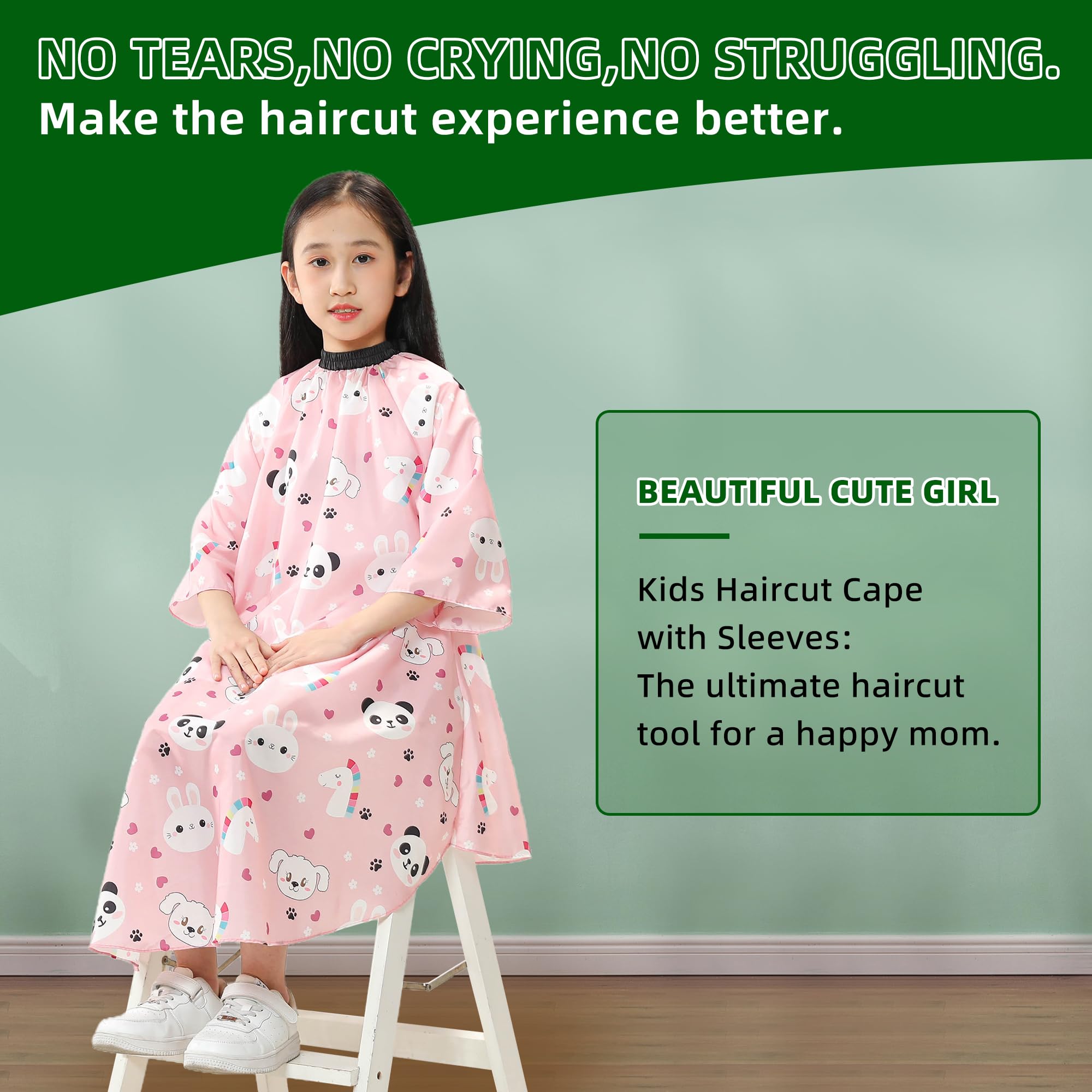 PERFEHAIR Kids Haircut Cape with Sleeves - Adjustable Snap Closure, Barber Cape for Boys & Girls, Professional Salon-Quality Hair Cutting Cape, Cute Animal Print, for Home & Salon Use - Image 4