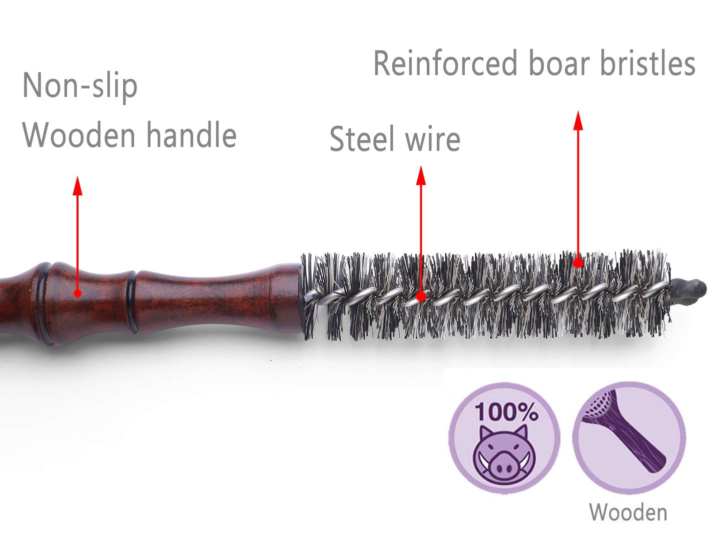 PERFEHAIR Mini Boar Bristle Round Brush for Short Hair, Small Round Barrel Brush for Blow Drying-0.85 Inch Diameter - Image 3