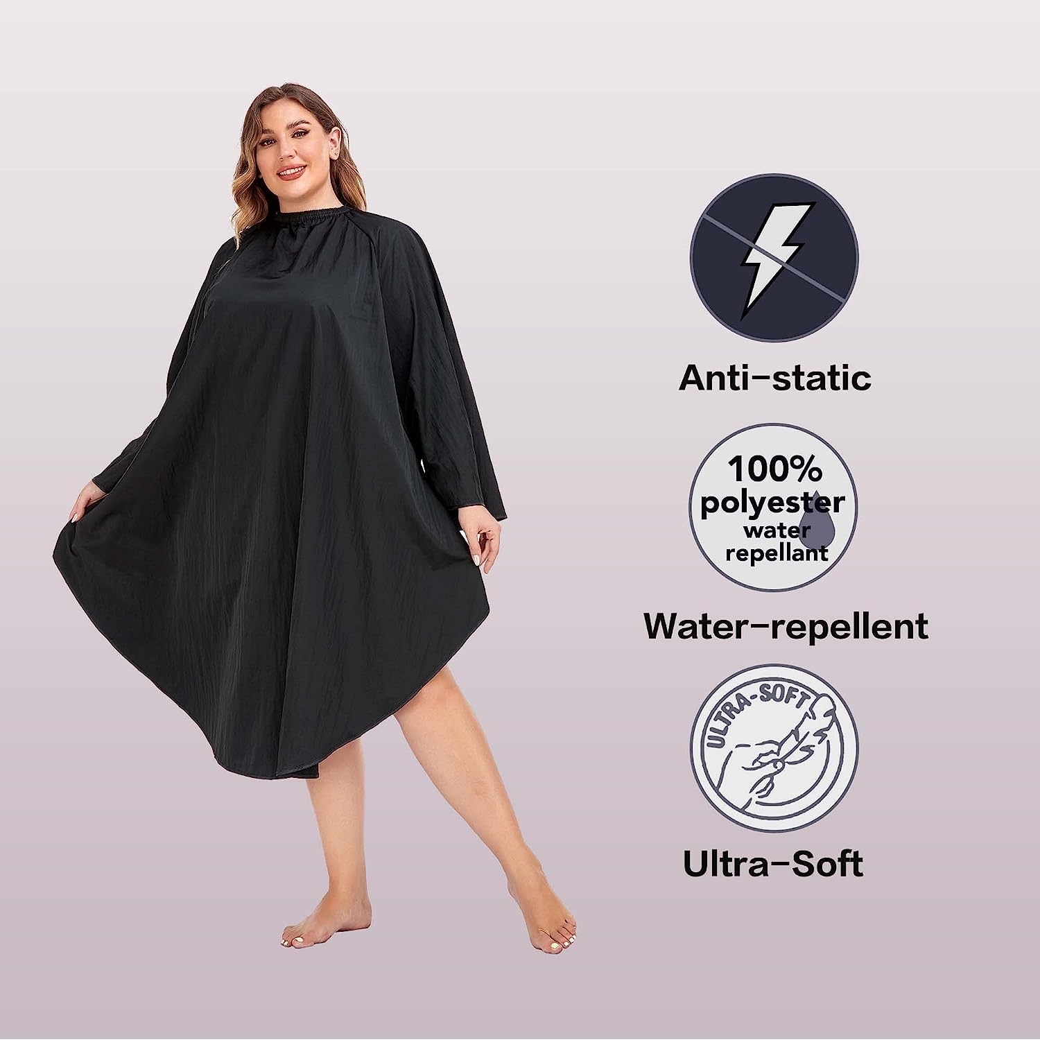 PERFEHAIR Professional Salon Client Hair Cutting Cape Gown, Barber Haircut Cape with Sleeves - Black - Image 3