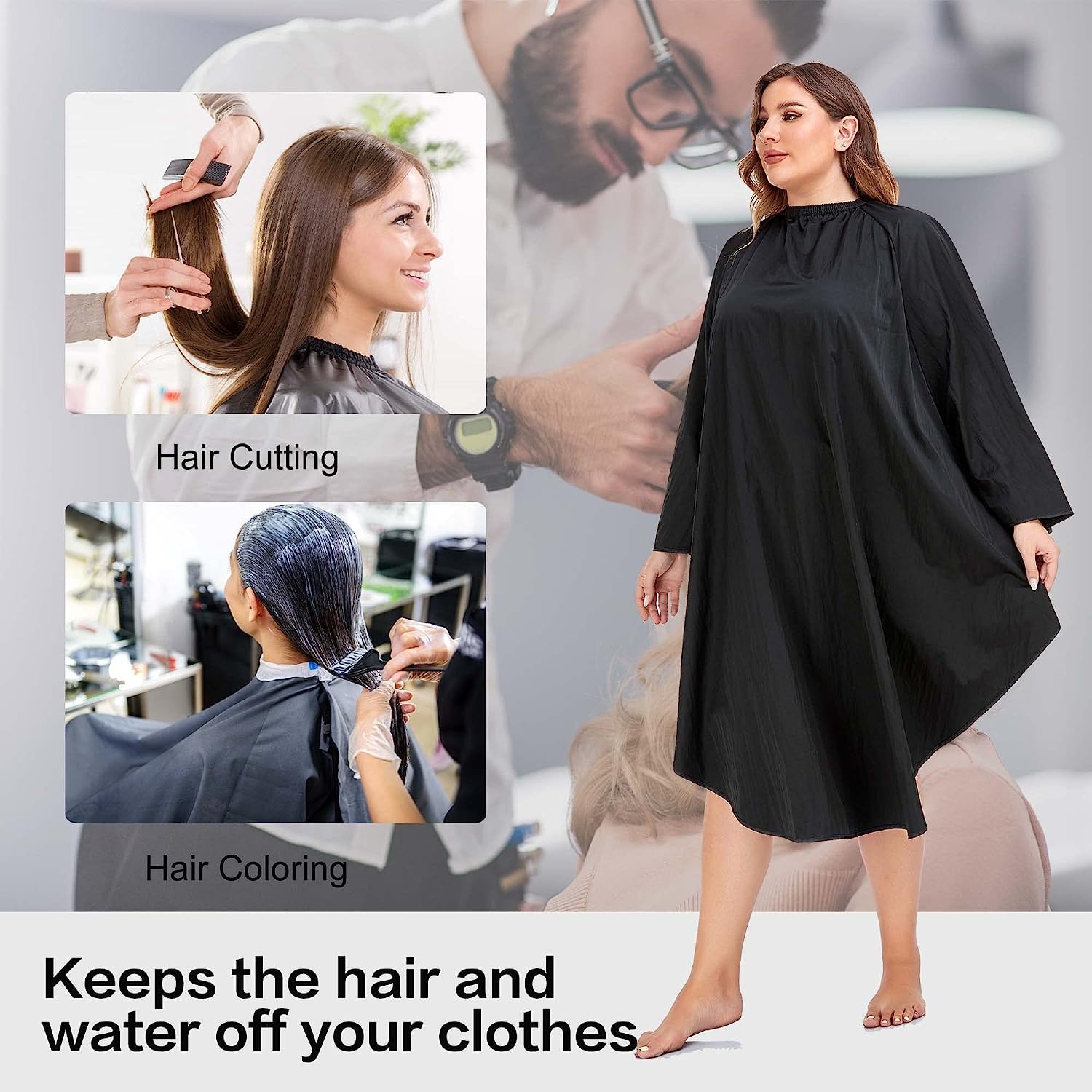 PERFEHAIR Professional Salon Client Hair Cutting Cape Gown, Barber Haircut Cape with Sleeves - Black - Image 6