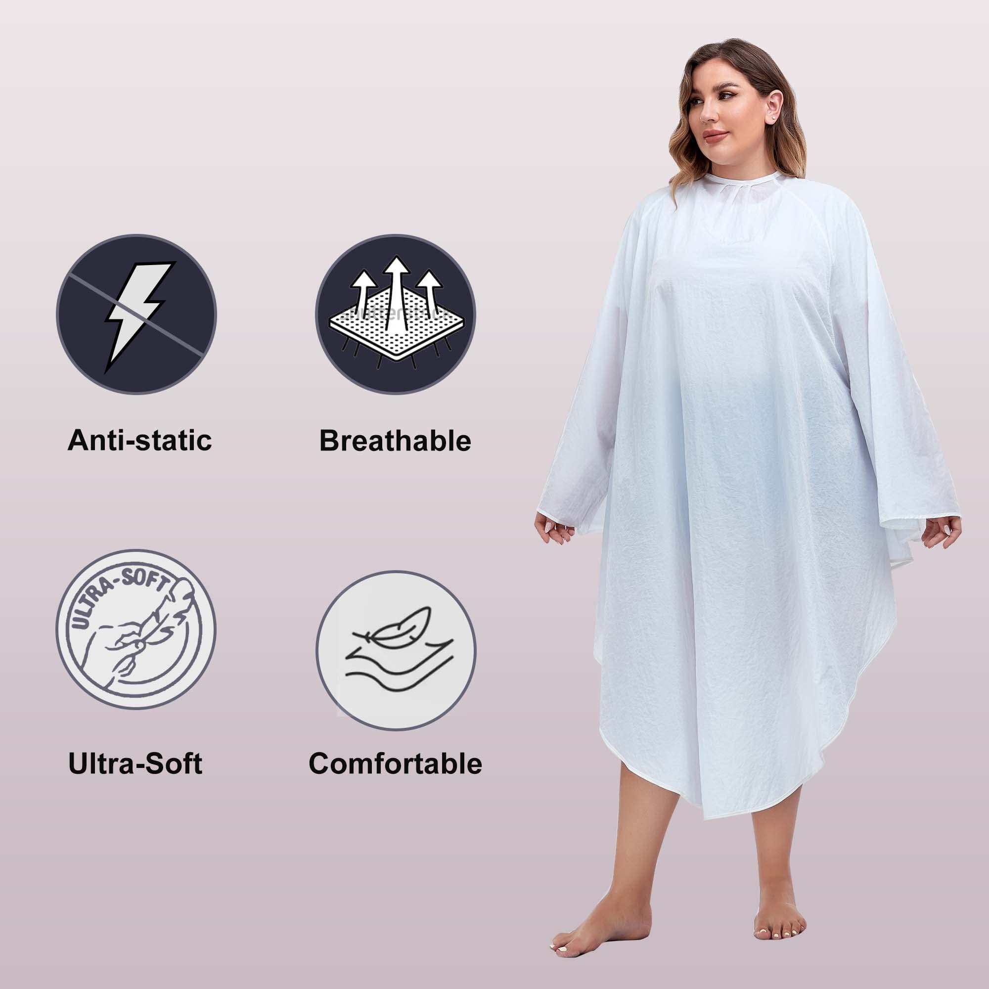 PERFEHAIR Professional Salon Client Nylon Hair Cutting Cape Gown, Barber Haircut Cape with Sleeves - White - Image 3