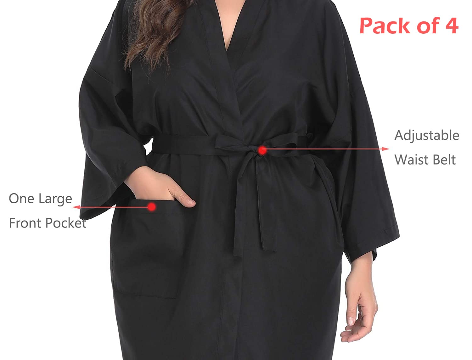 PERFEHAIR Salon Client Gown Robes Cape, Pack of 4, Hairdressing Gown Smock for Hair Stylist to Hair Cutting, Hair Coloring-Black - Image 4