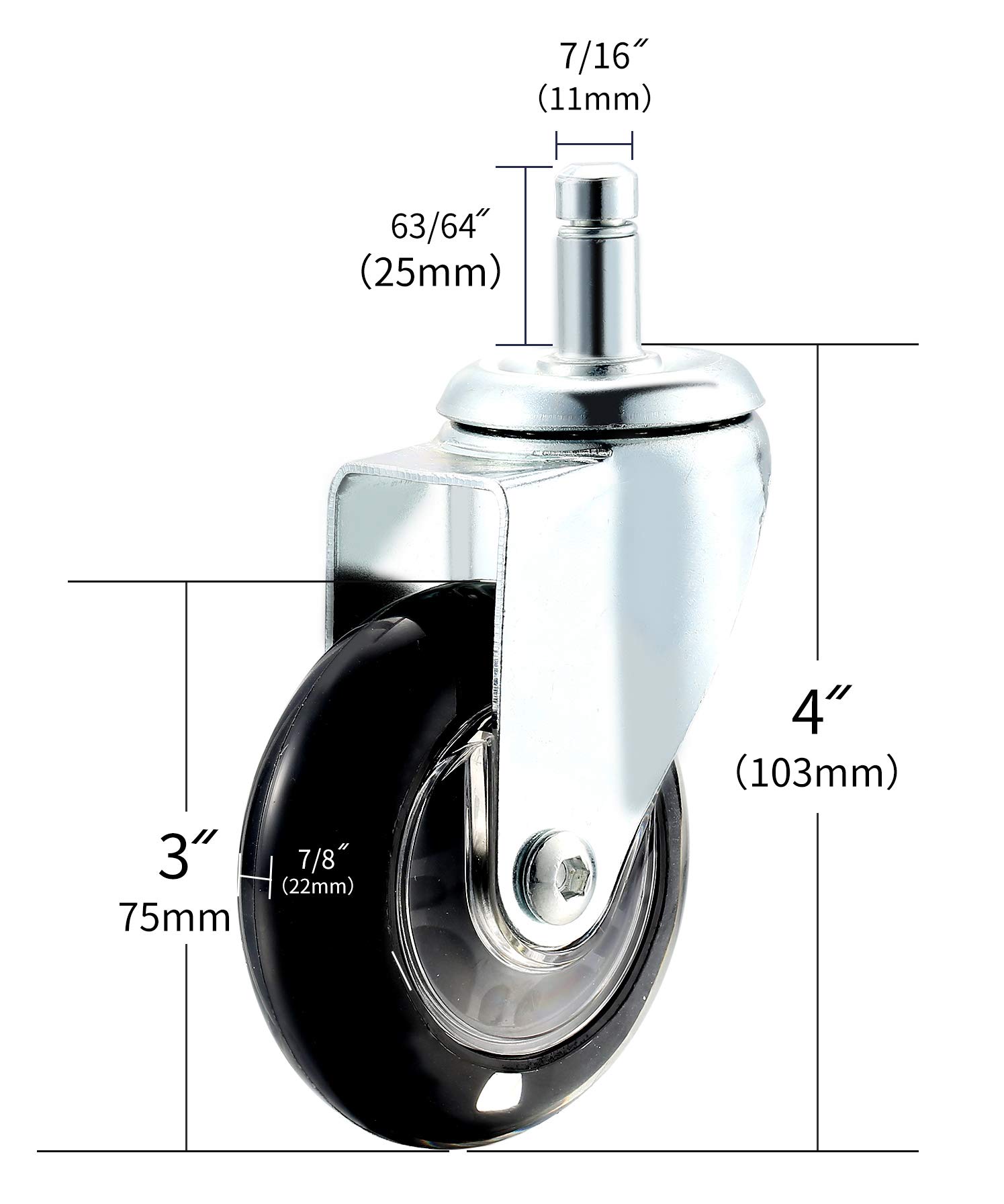 PERFEHAIR Salon Trolley Cart Chair Caster Wheels (Set of 4), Hair-Free Rolling Casters for Stool Chair, Hair Stylist Color Table Tray, Spa Beauty Furniture Equipment - Image 3