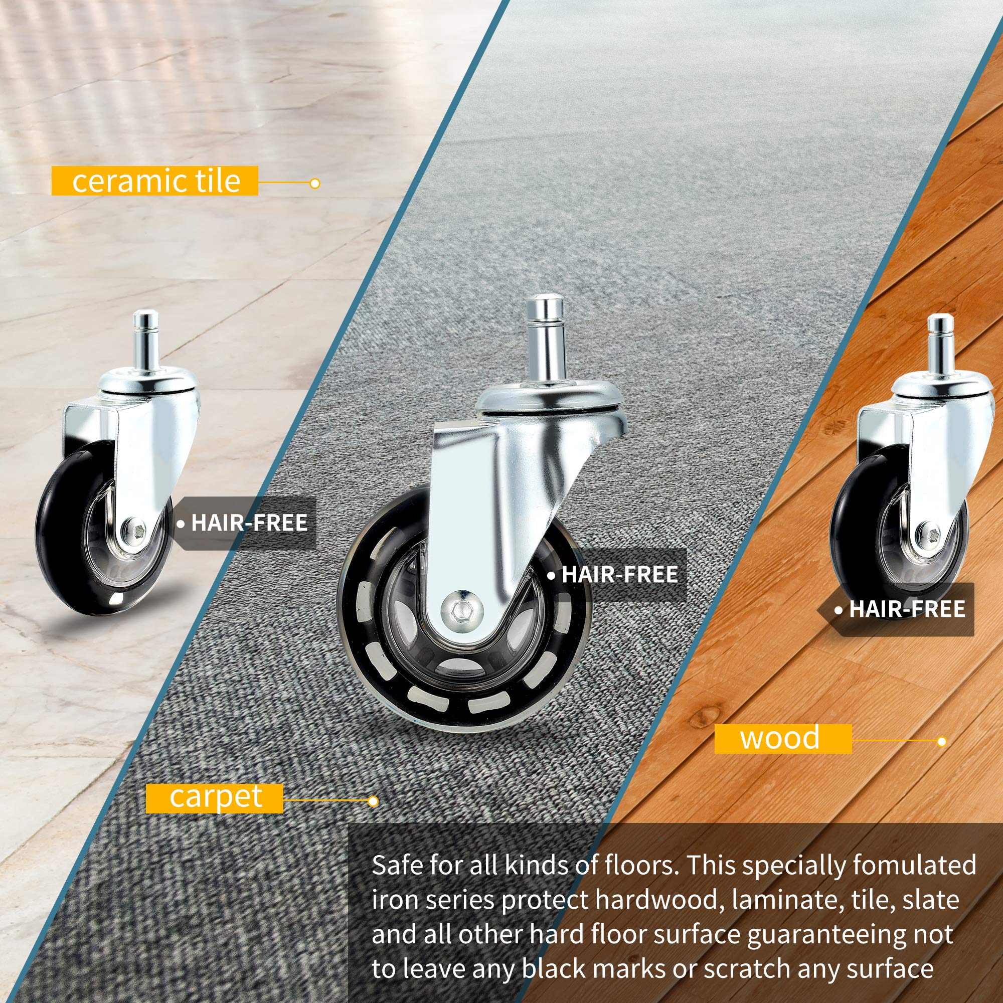 PERFEHAIR Salon Trolley Cart Chair Caster Wheels (Set of 4), Hair-Free Rolling Casters for Stool Chair, Hair Stylist Color Table Tray, Spa Beauty Furniture Equipment - Image 7