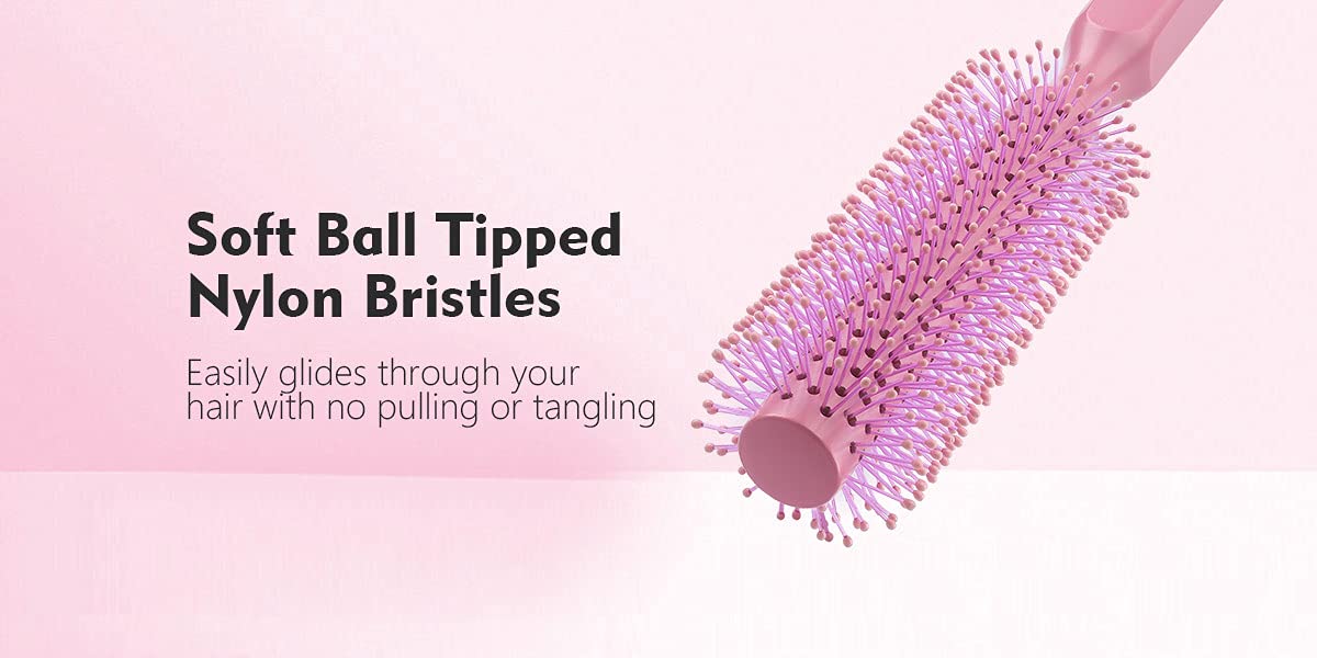 PERFEHAIR Small Round Roller Hair Brush for Women's Short Thin Hair Blow Drying with Soft Nylon Bristles-Wooden Handle, 1.5 Inch-Pink - Image 3