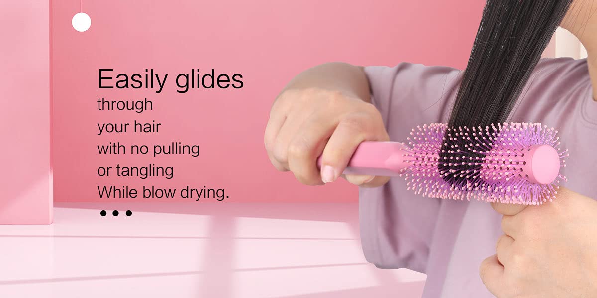 PERFEHAIR Small Round Roller Hair Brush for Women's Short Thin Hair Blow Drying with Soft Nylon Bristles-Wooden Handle, 1.5 Inch-Pink - Image 4