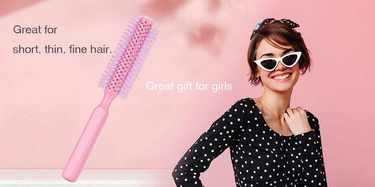 PERFEHAIR Small Round Roller Hair Brush for Women's Short Thin Hair Blow Drying with Soft Nylon Bristles-Wooden Handle, 1.5 Inch-Pink - Image 5