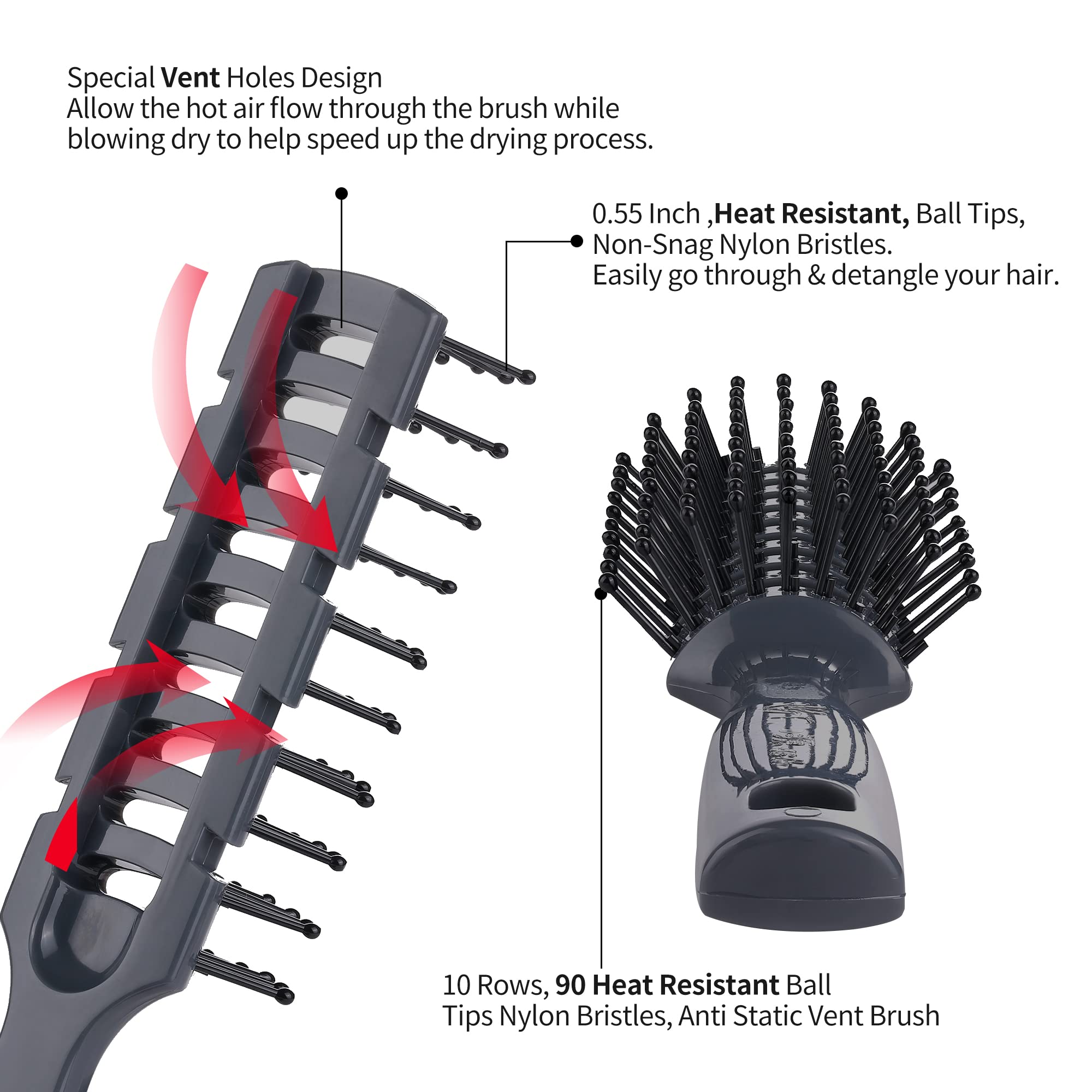 PERFEHAIR Vented Hair Brush for Blow Drying, Styling Women & Men's Long Short, Thin, Thick, Dry or Wet Hair, Static Free & Heat Resistant Vent Hairbrush - Image 3