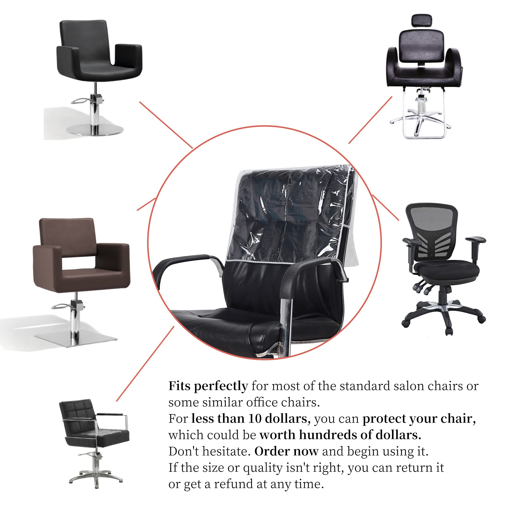 Plastic Salon Chair Back Covers Protectors - Pack of 3, Clear Vinyl Cover for Most Standard Salon Chairs. Protect Chairs from Stains, Chemicals, Mousse, Color, Peroxide & Bleach - Image 5