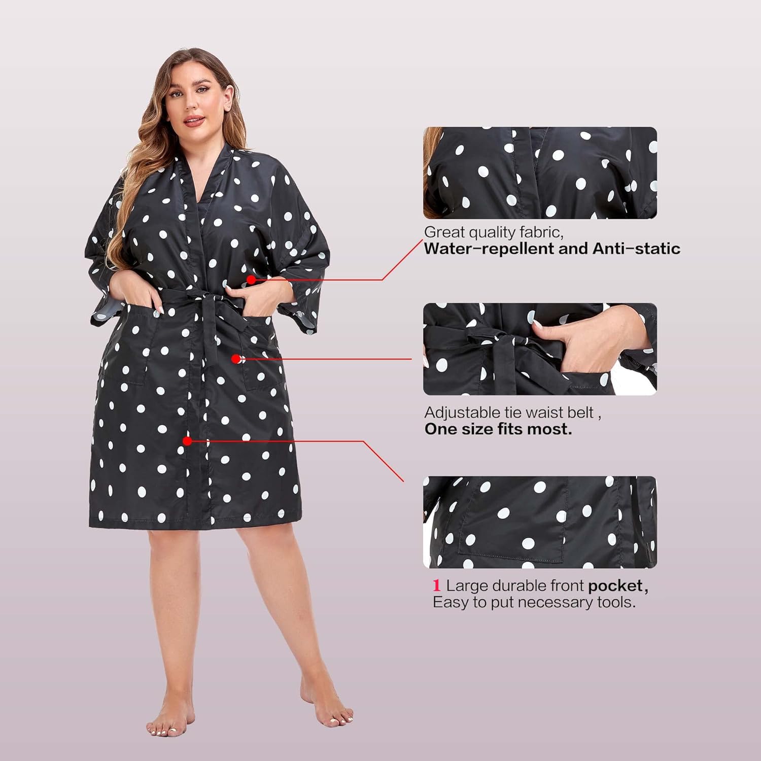 Salon Client Smocks Capes for Women, Barber Hair Color Cape Gown for Haircut, Hair Dye, Hair Styling, Black &white Dots - Image 3