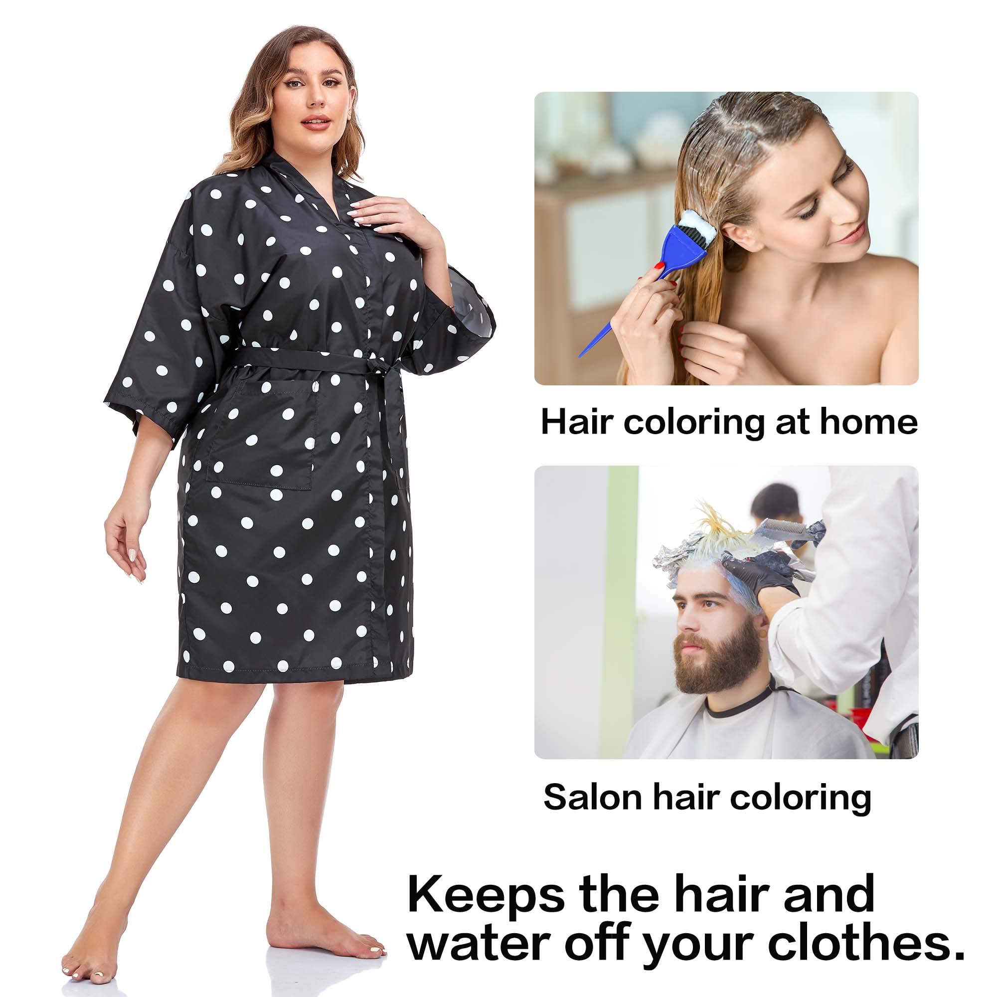 Salon Client Smocks Capes for Women, Barber Hair Color Cape Gown for Haircut, Hair Dye, Hair Styling, Black &white Dots - Image 4