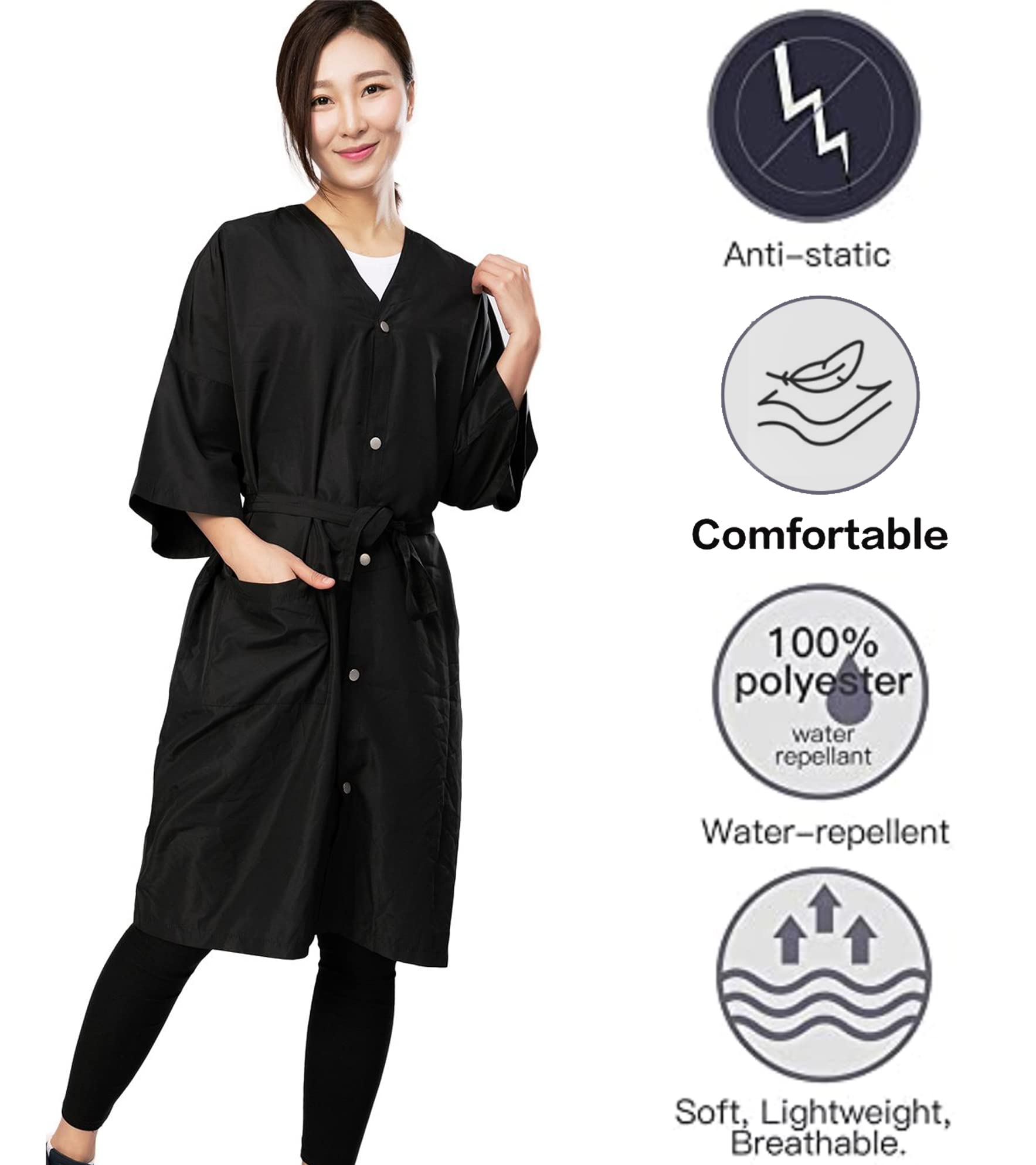 Salon Robes for Clients, Pack of 2, Hair Color Cape Kimono Gown Style, Grooming Smocks for Women & Men, 5 Snaps Closures - Image 4