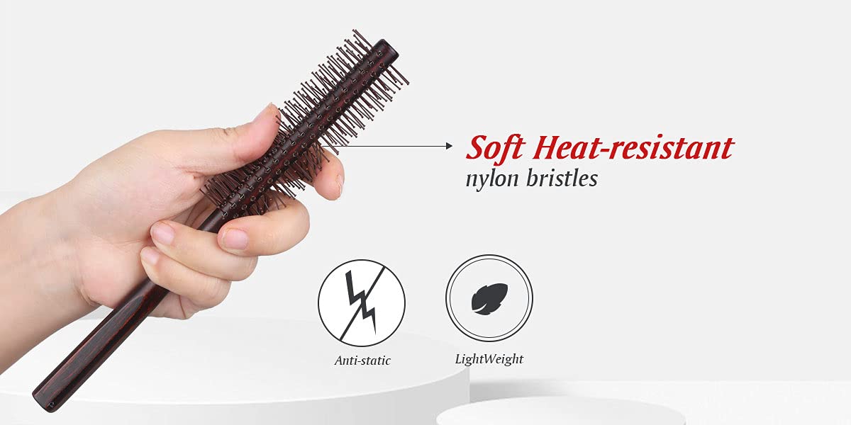 Small Round Brush for Short Hair, 1.3 Inch Mini Quiff Roller circular comb with soft Nylon Bristle for Men and Women, for Styling, Lifting, Volume, Curling Thin Hair, Bangs, Beard - Image 3